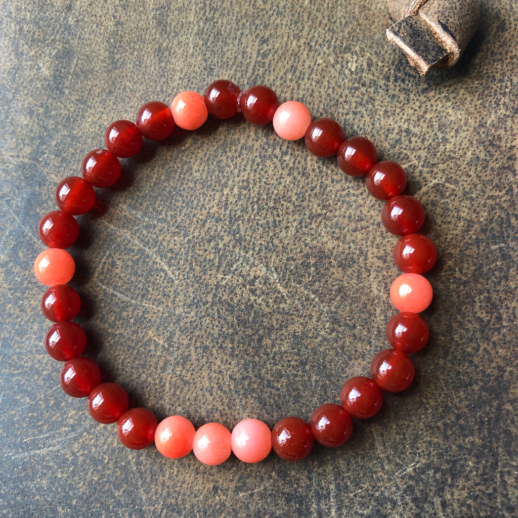 Orange Jade and Carnelian Beaded Bracelet