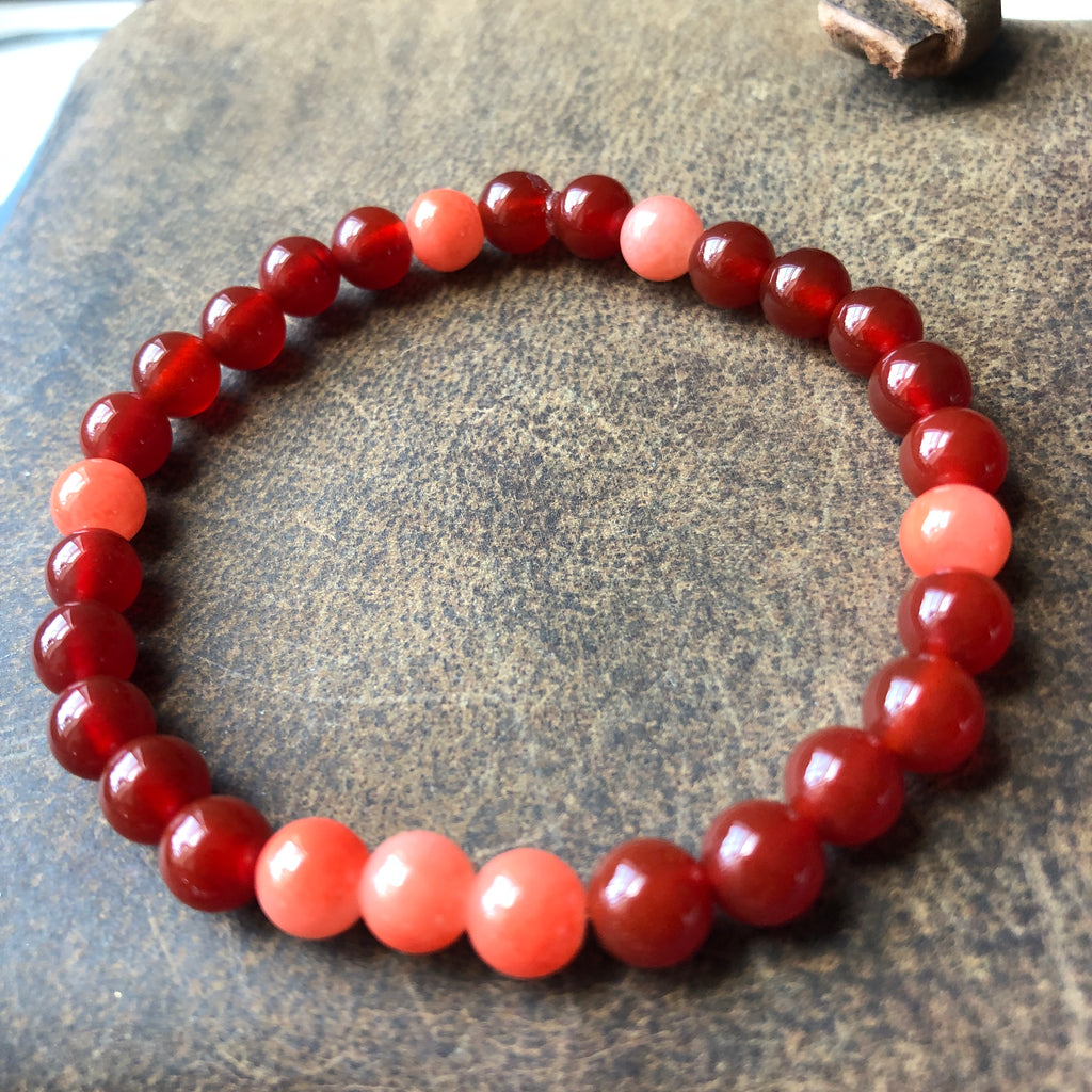Orange Jade and Carnelian Beaded Bracelet