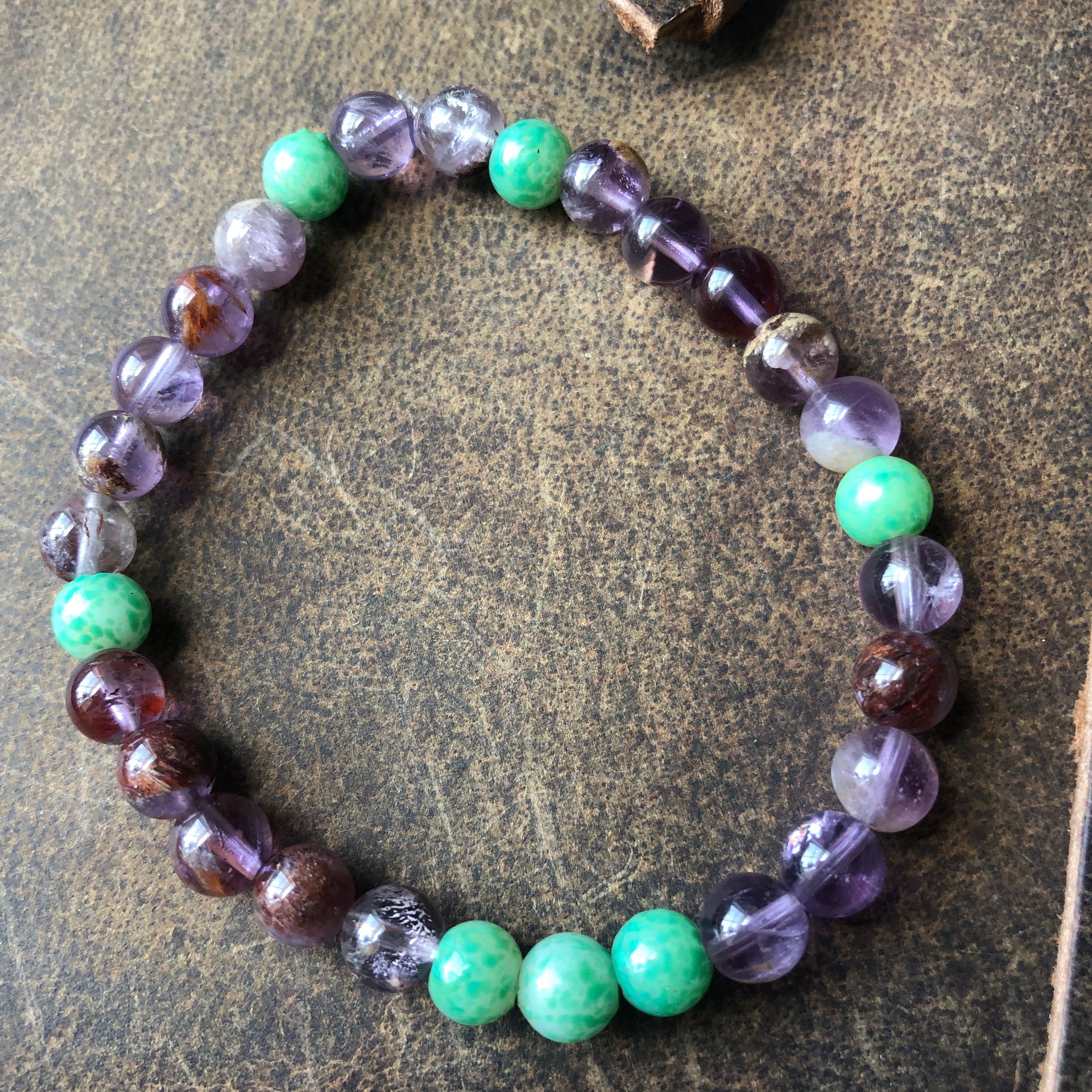 Fluorite and Green Jade Beaded Bracelet
