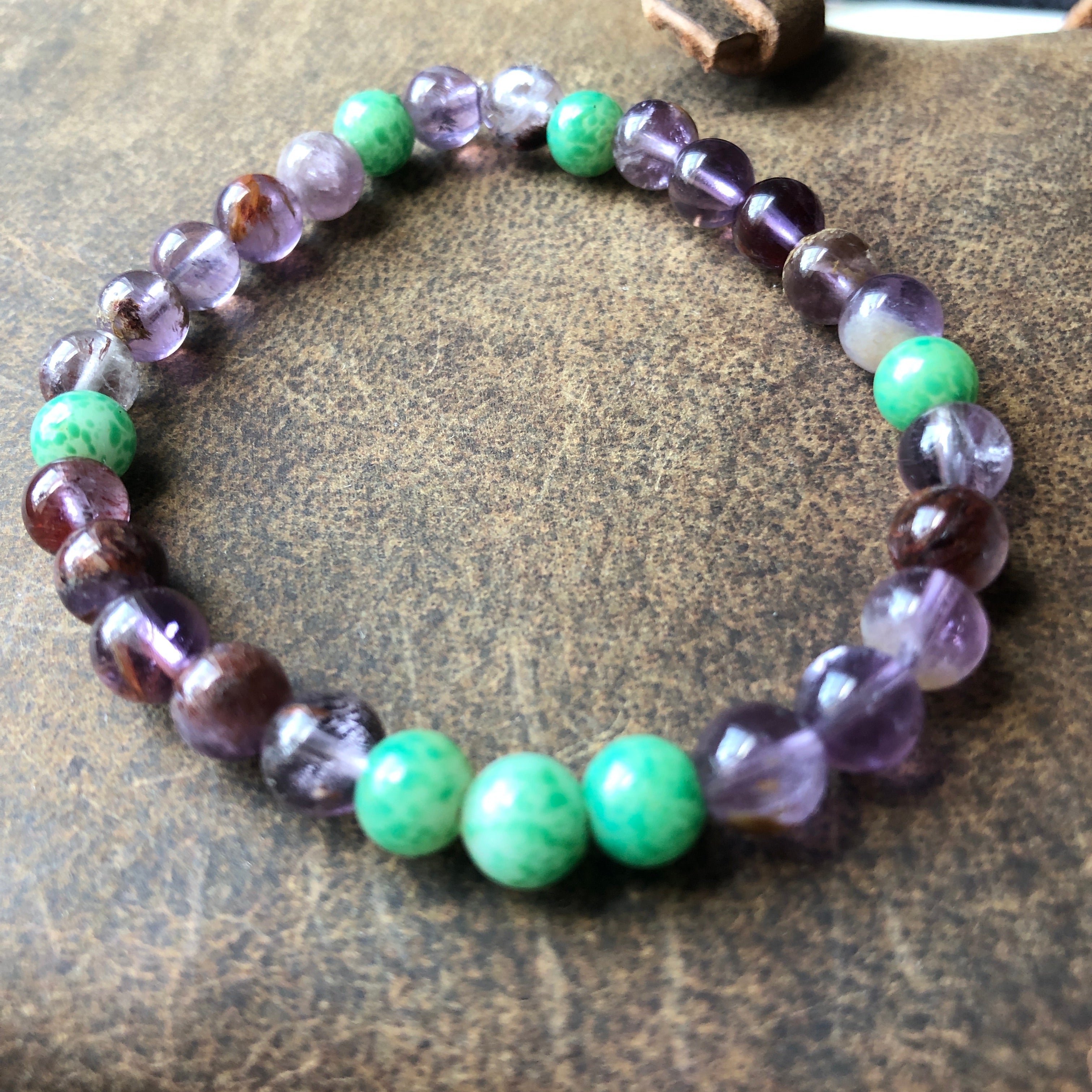 Fluorite and Green Jade Beaded Bracelet