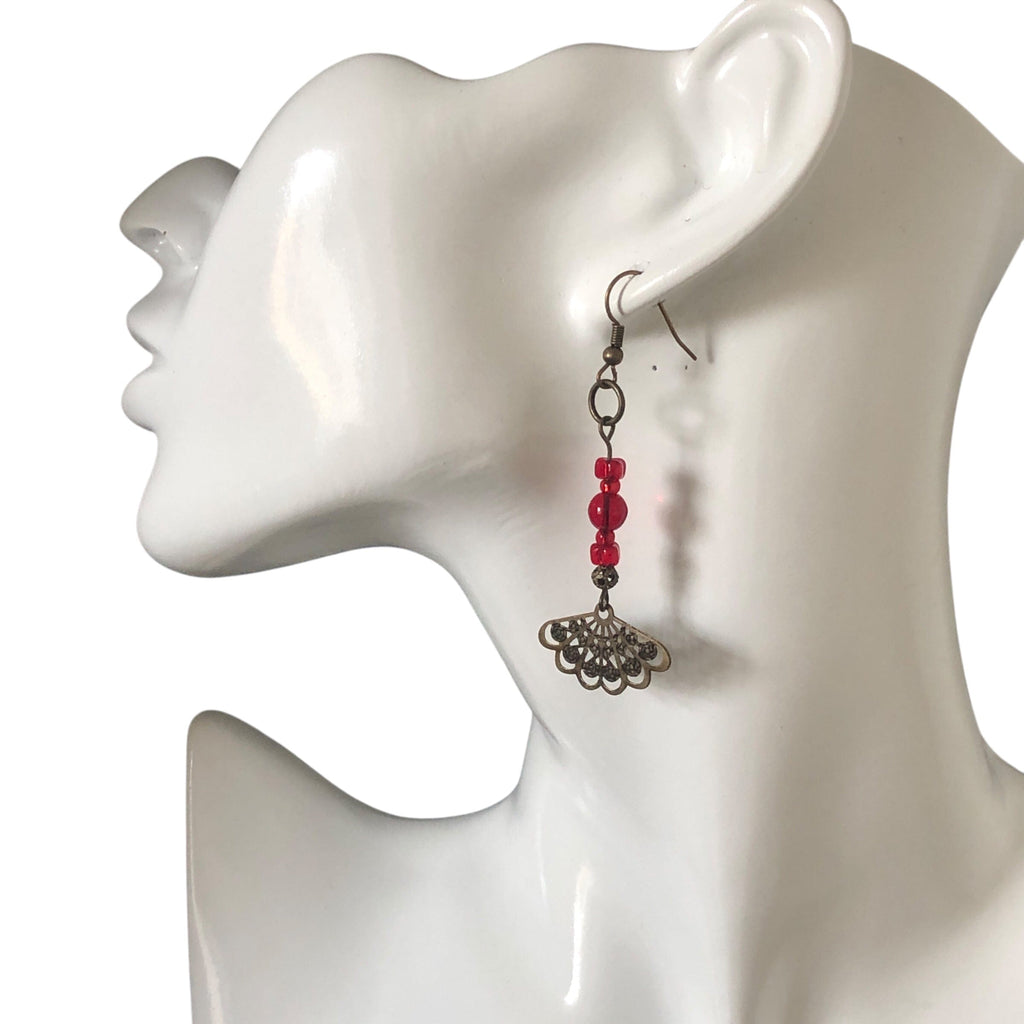Antique Bronze Red Glass Earrings