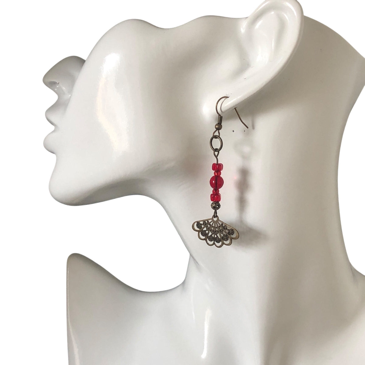 Antique Bronze Red Glass Earrings
