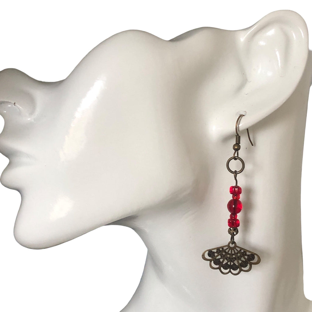 Antique Bronze Red Glass Earrings