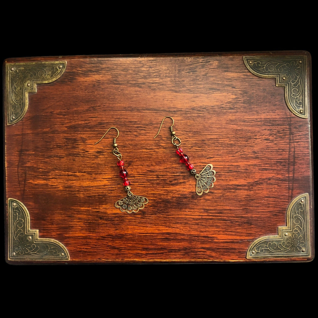 Antique Bronze Red Glass Earrings