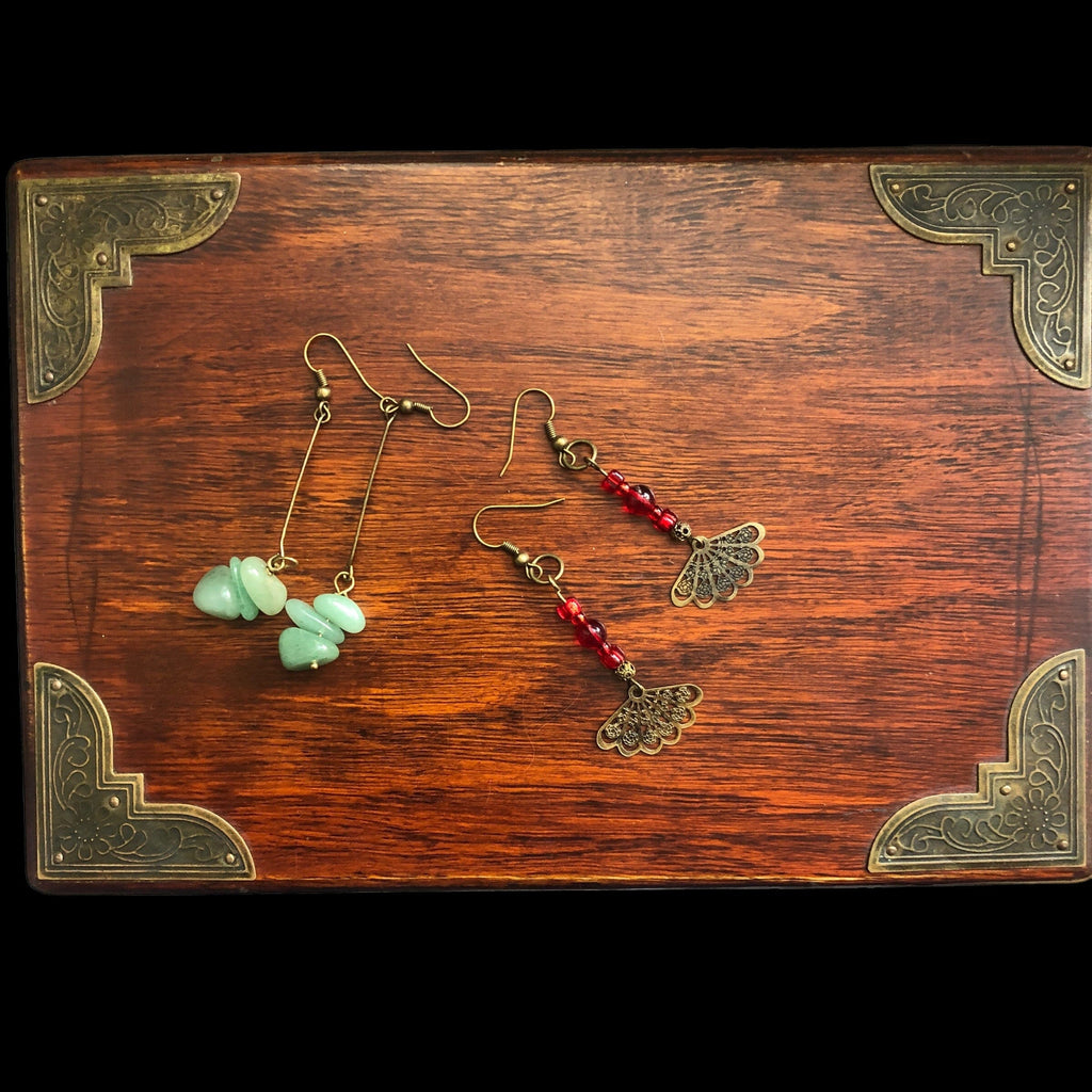 Antique Bronze Red Glass Earrings