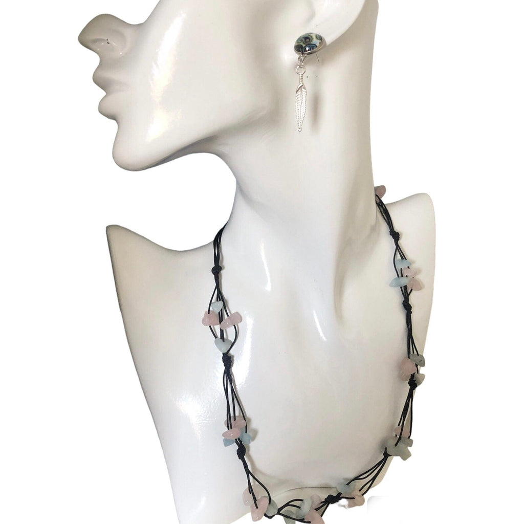 Beaded Necklace with Aquamarine and Rose Quartz