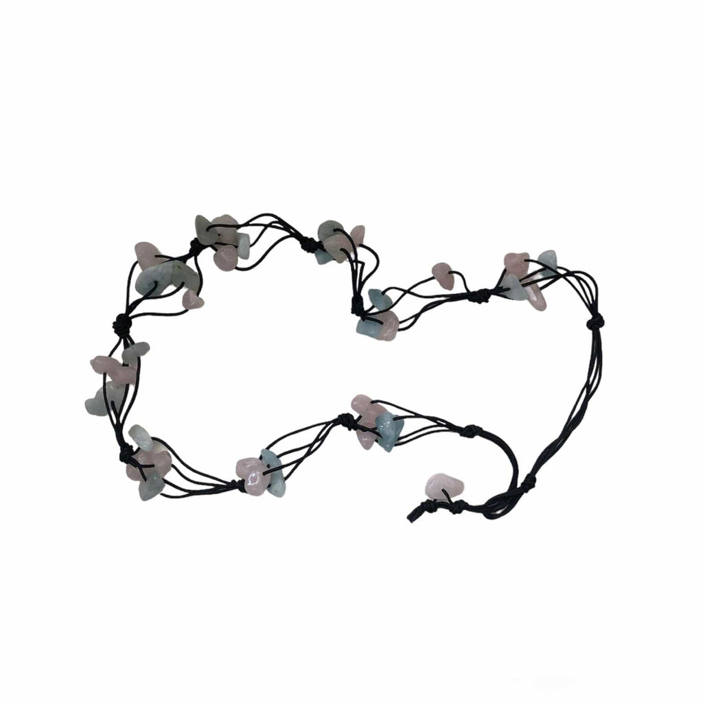 Beaded Necklace with Aquamarine and Rose Quartz
