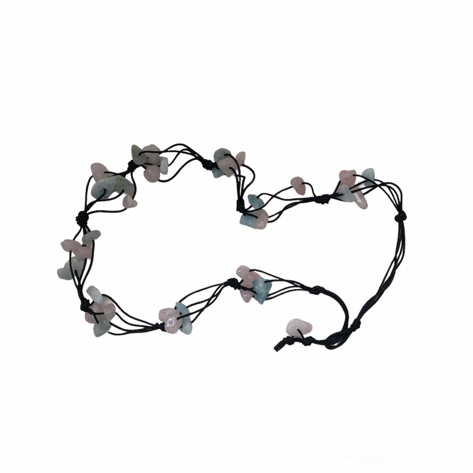 Beaded Necklace with Aquamarine and Rose Quartz