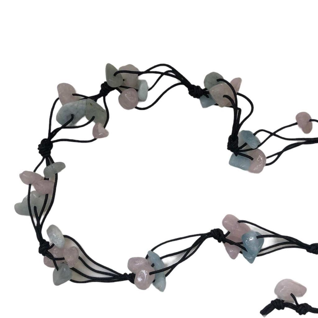 Beaded Necklace with Aquamarine and Rose Quartz