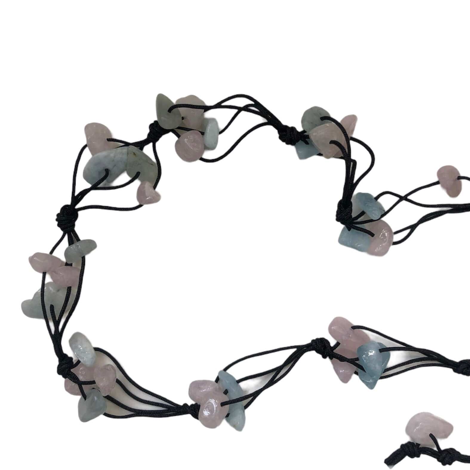Beaded Necklace with Aquamarine and Rose Quartz