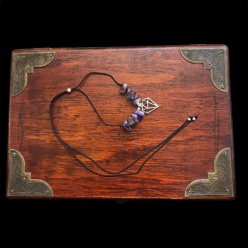 Black Thread Choker Necklace with Amethyst Chips