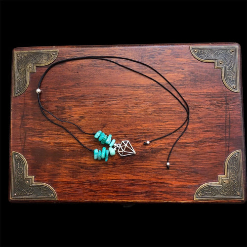 Black Thread Choker Necklace with Green Amazonite Chips