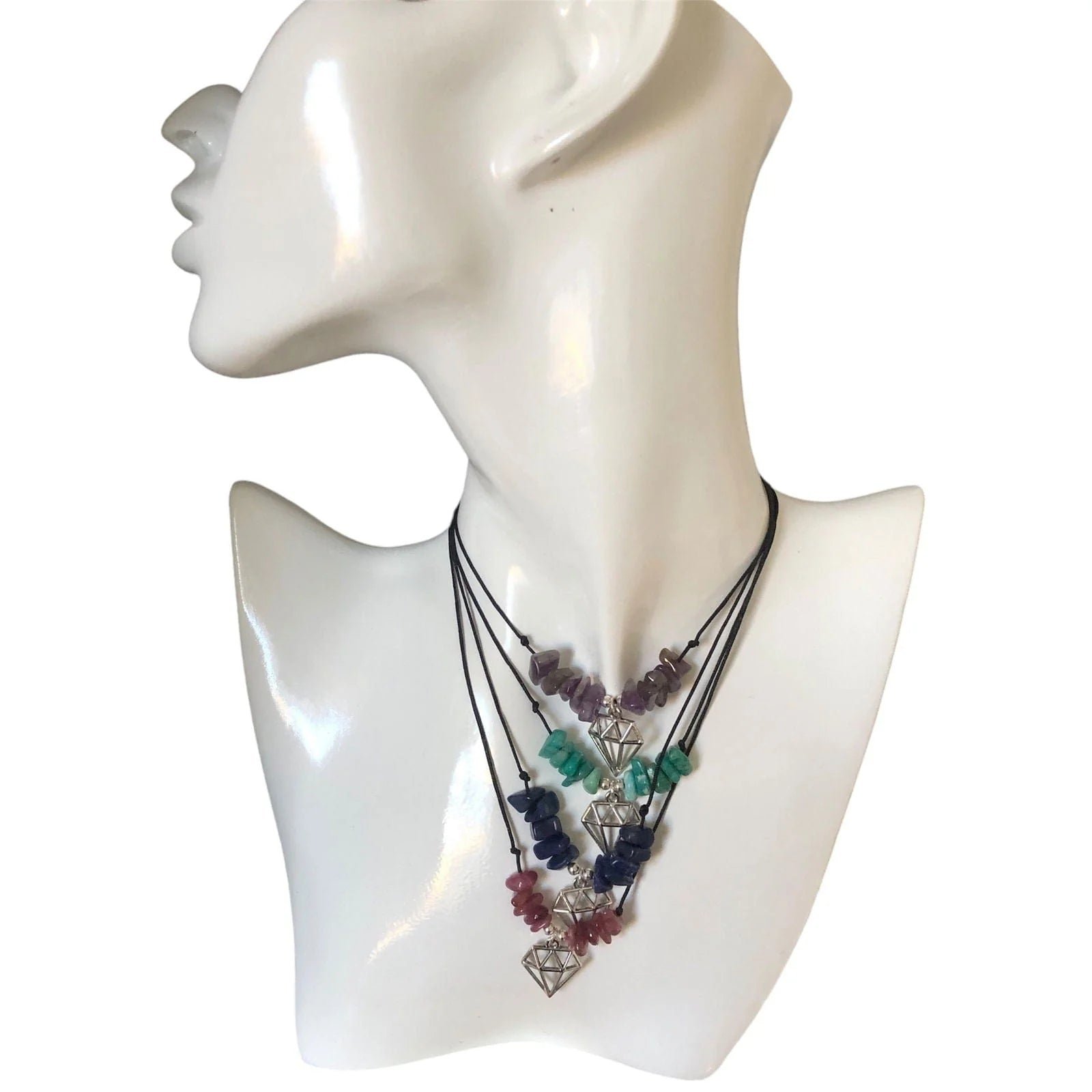 Black Thread Choker Necklace with Green Amazonite Chips
