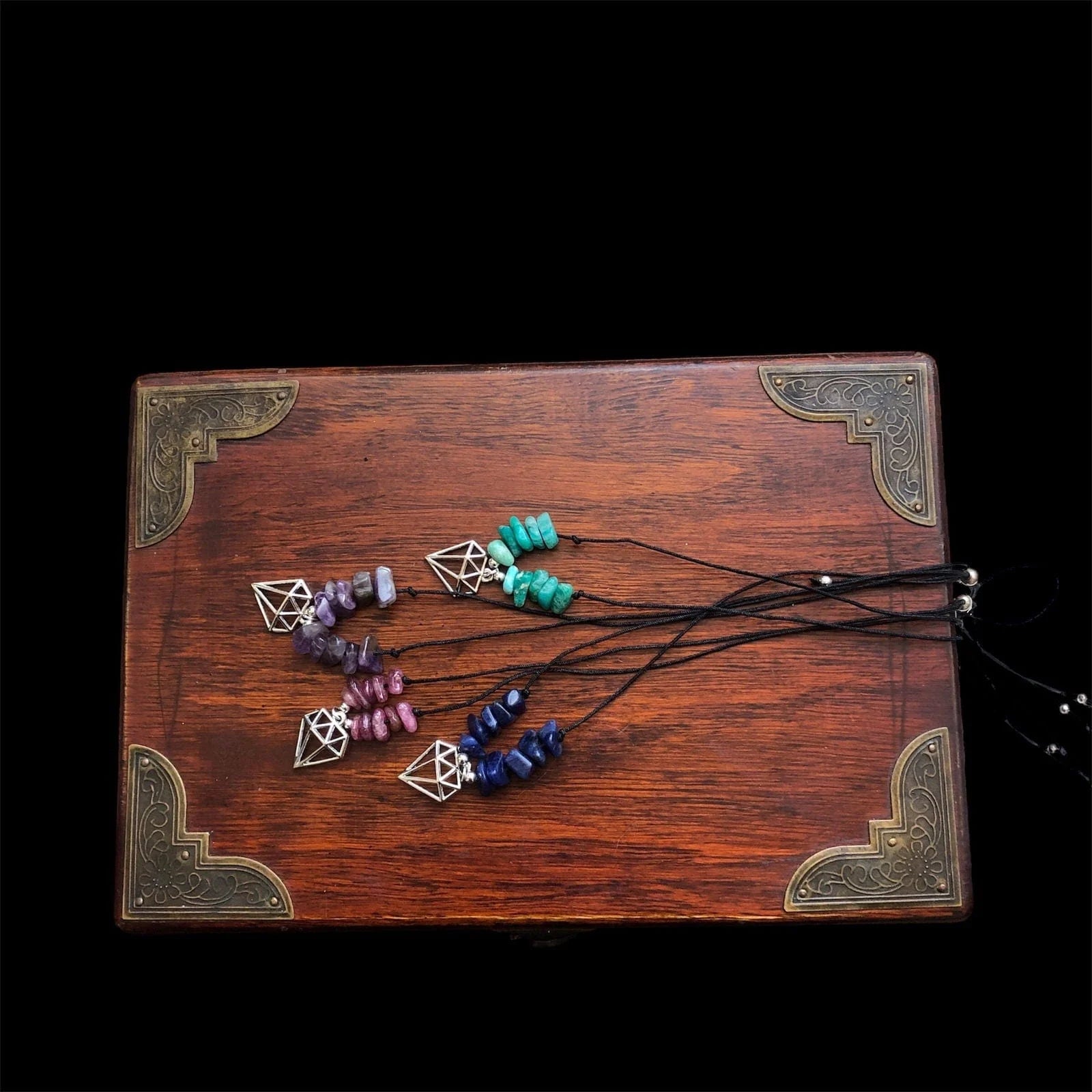 Black Thread Choker Necklace with Green Amazonite Chips