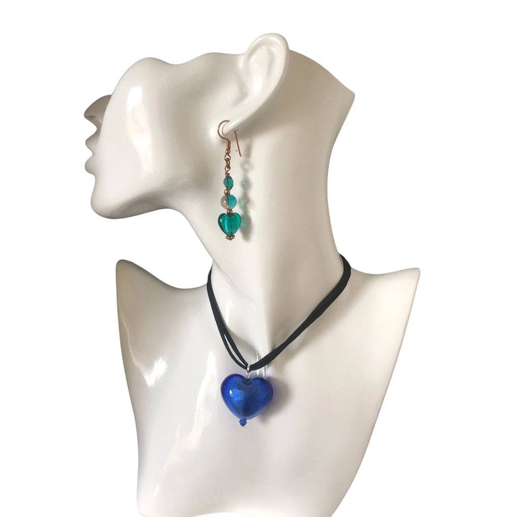 Blue Murano Glass Heart Pendant Necklace