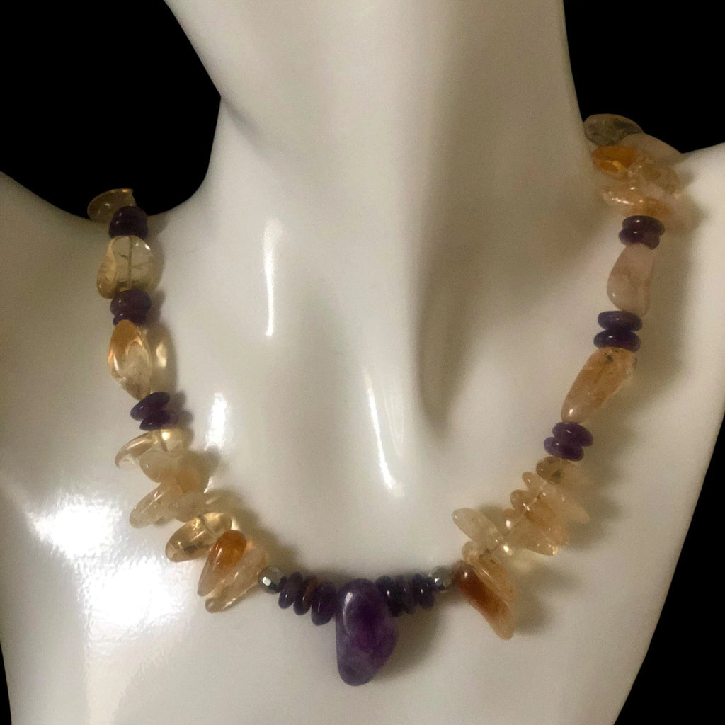 Citrine and Amethyst Beaded Necklace