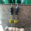 Frost Cracked Agates and Olive Jade 925 Silver Dangle Earrings