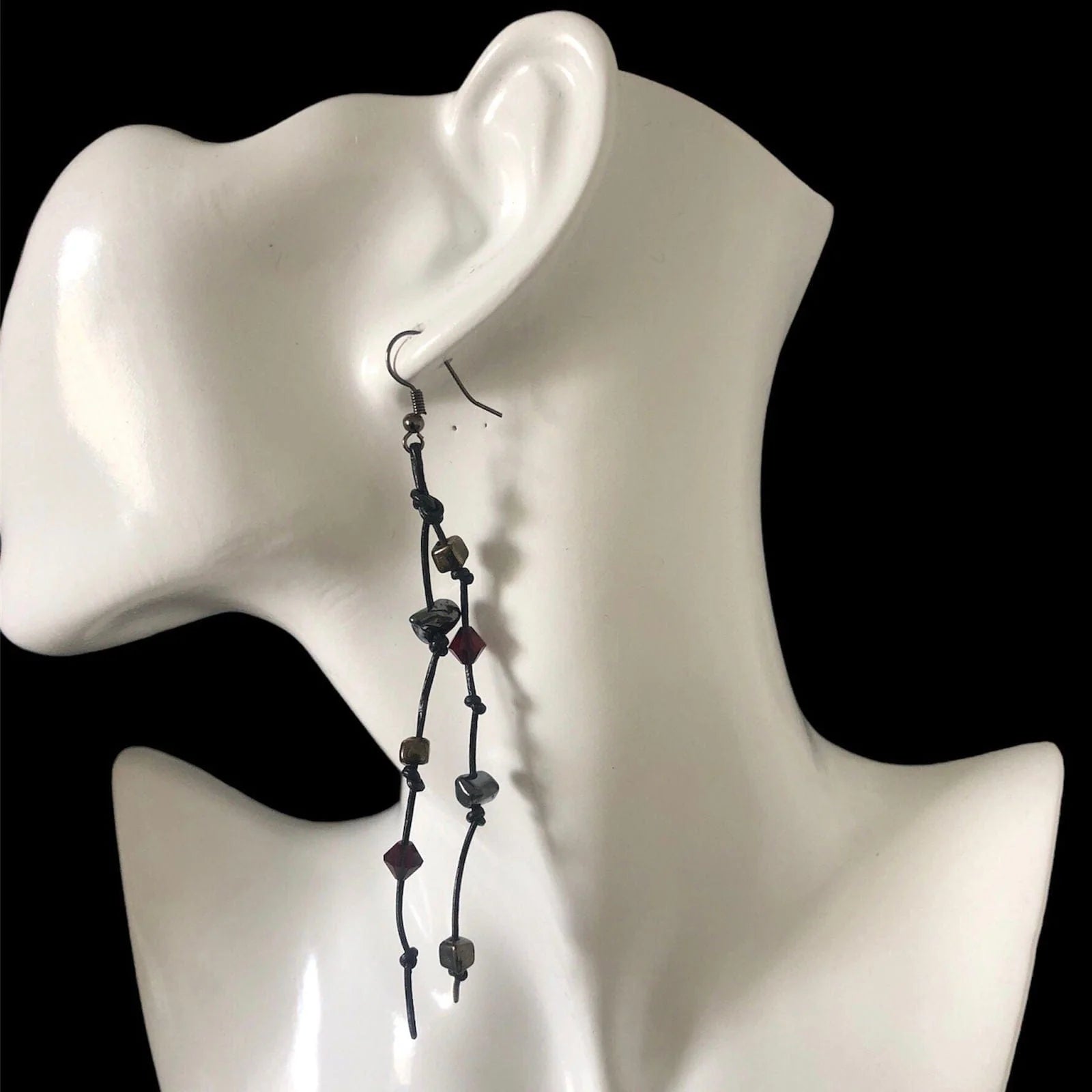 Gothic Long Black Leather Earrings
