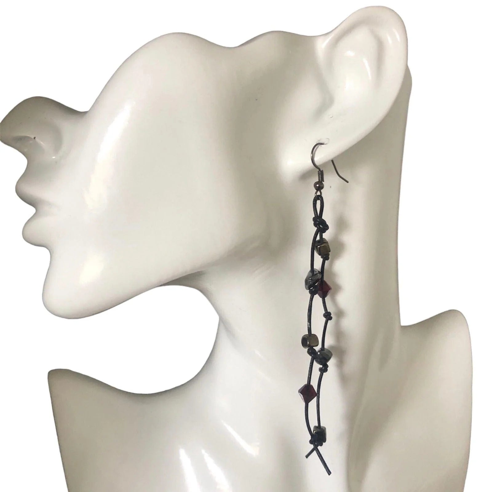 Gothic Long Black Leather Earrings