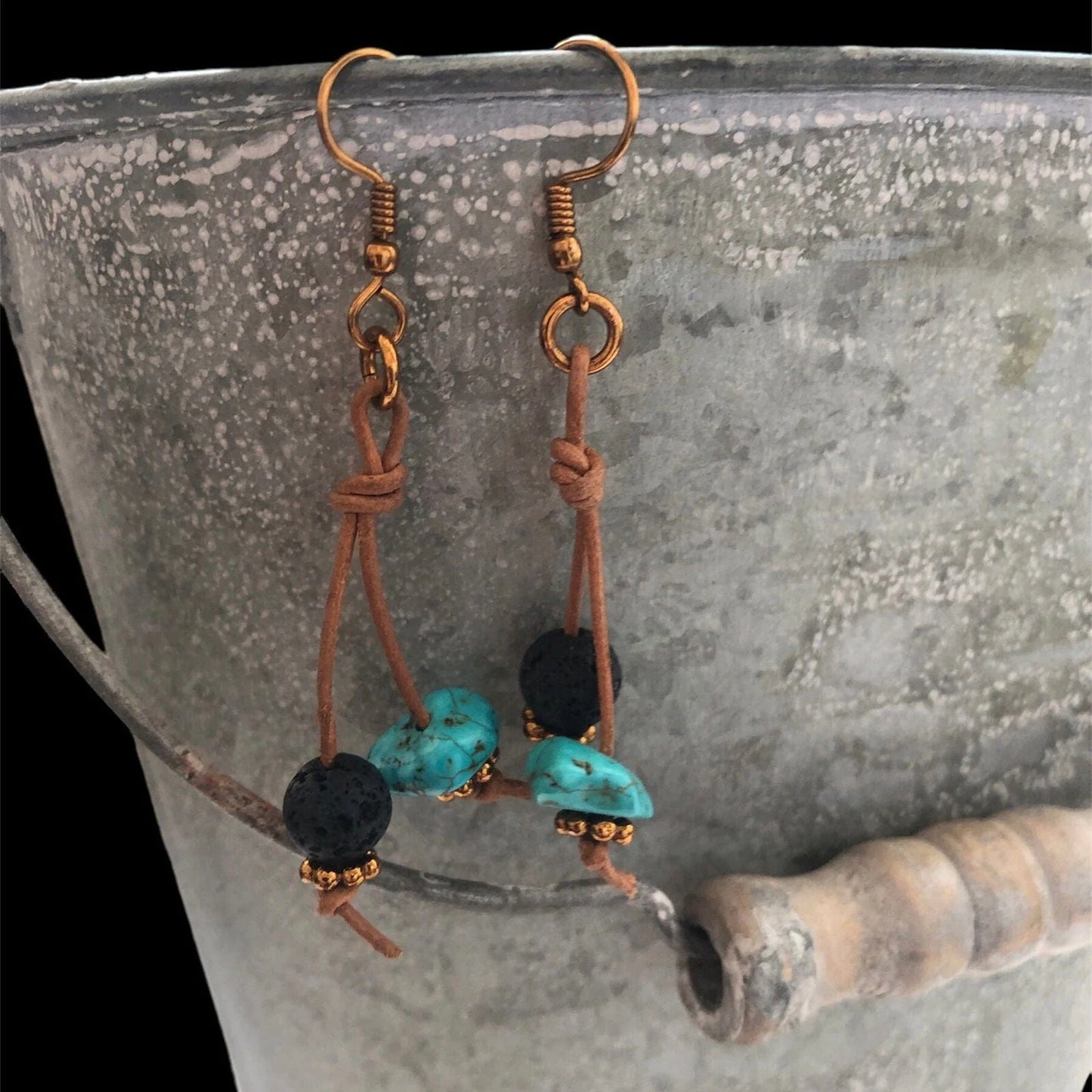 Handmade Turquoise and Lava Dangle Earrings
