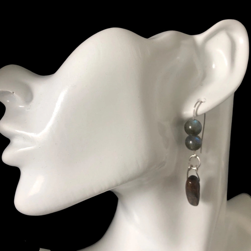 Labradorite and Blue Tiger Eye 925 Silver Dangle Earrings