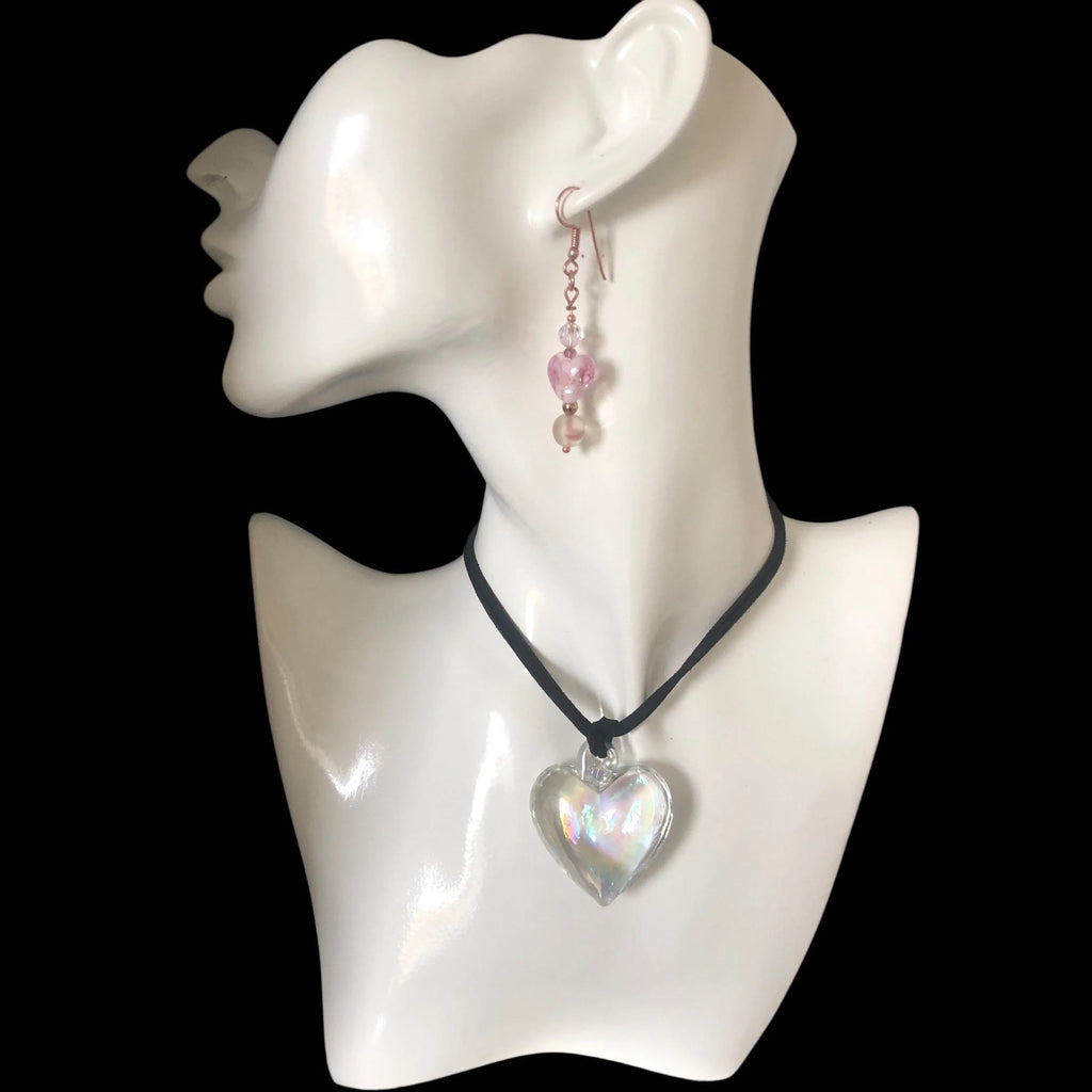 Pink Glass Hearts Rose Gold Earrings