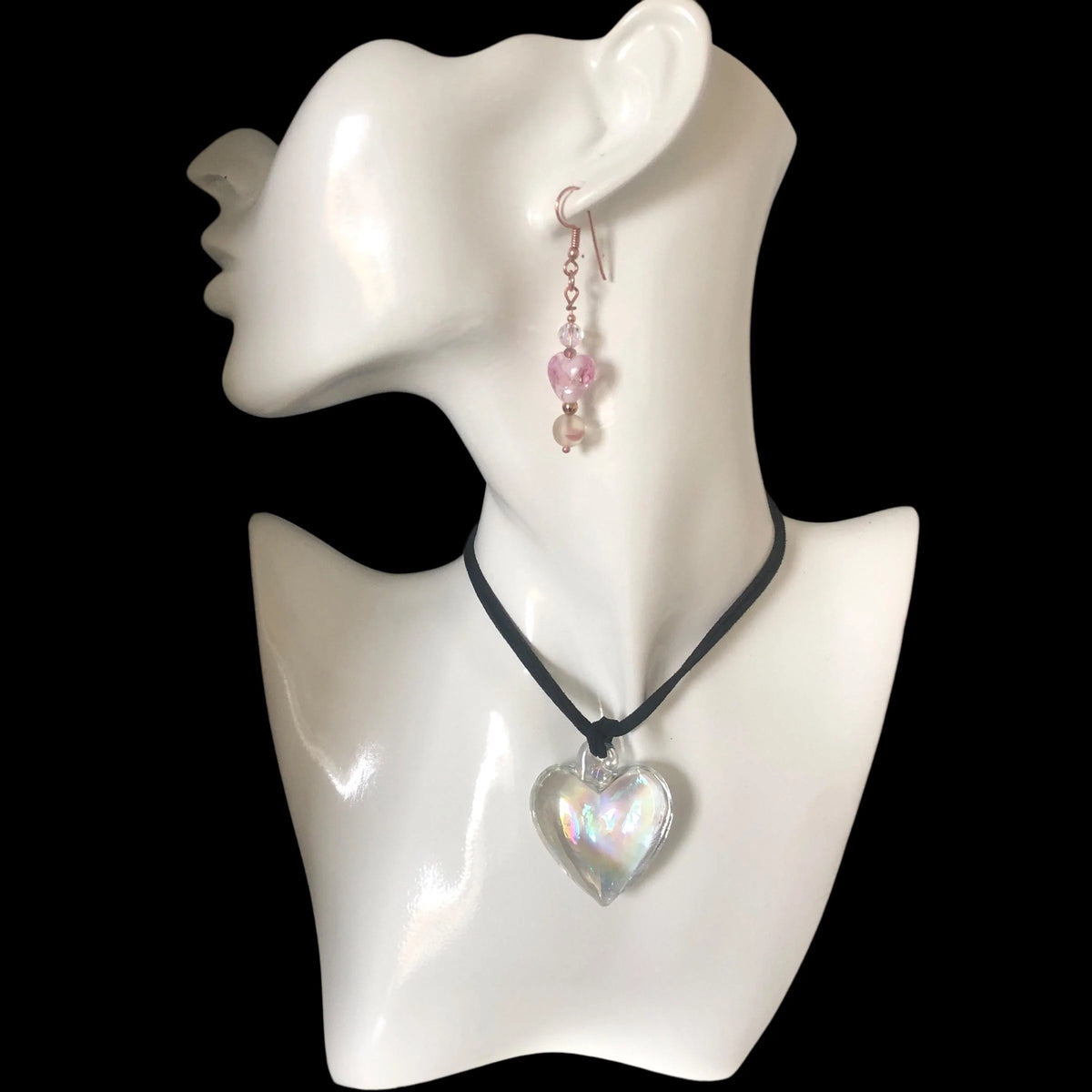 Pink Glass Hearts Rose Gold Earrings