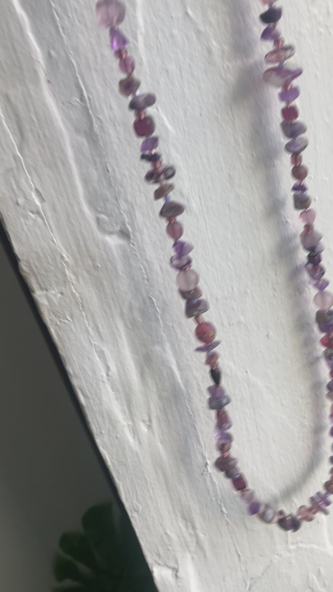 Purple Stones and Glass Beaded Long Necklace
