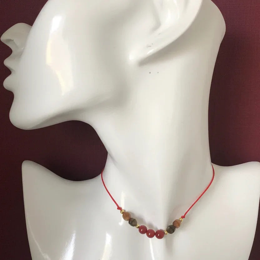 Red Thread Choker Necklace with Carnelian & Agate - Silver Chamber Jewellery Store
