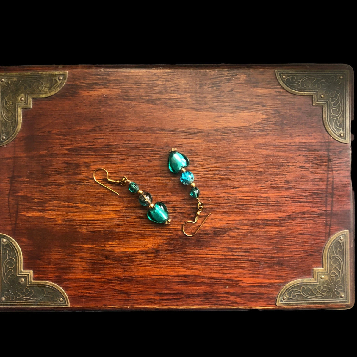 Turquoise Glass Hearts Dangle Earrings