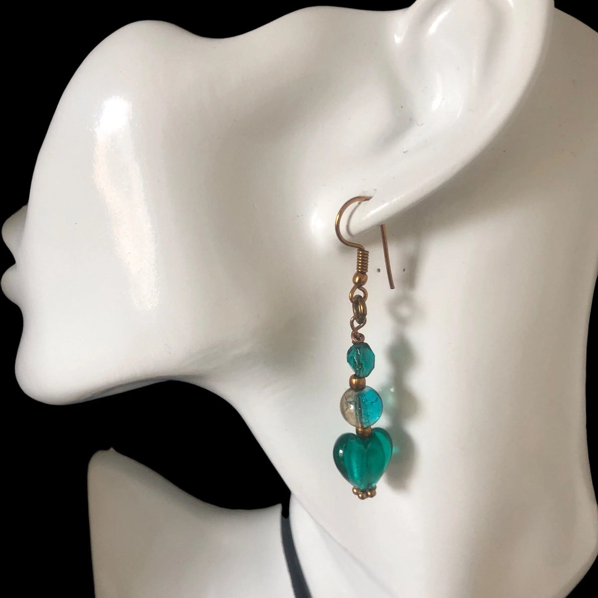 Turquoise Glass Hearts Dangle Earrings