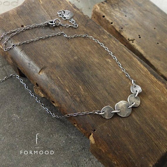 Aged Sterling Silver Delicate Coin Necklace FORMOOD