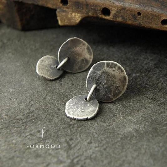 Brutalist Oxidised Sterling Silver Stud Earrings FORMOOD