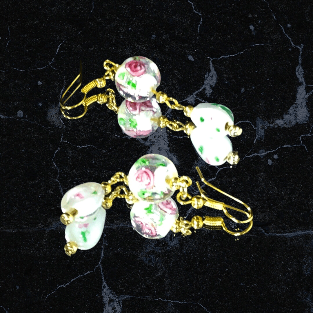 Glass Roses Gold-plated Dangle Earrings KAS WARWAS