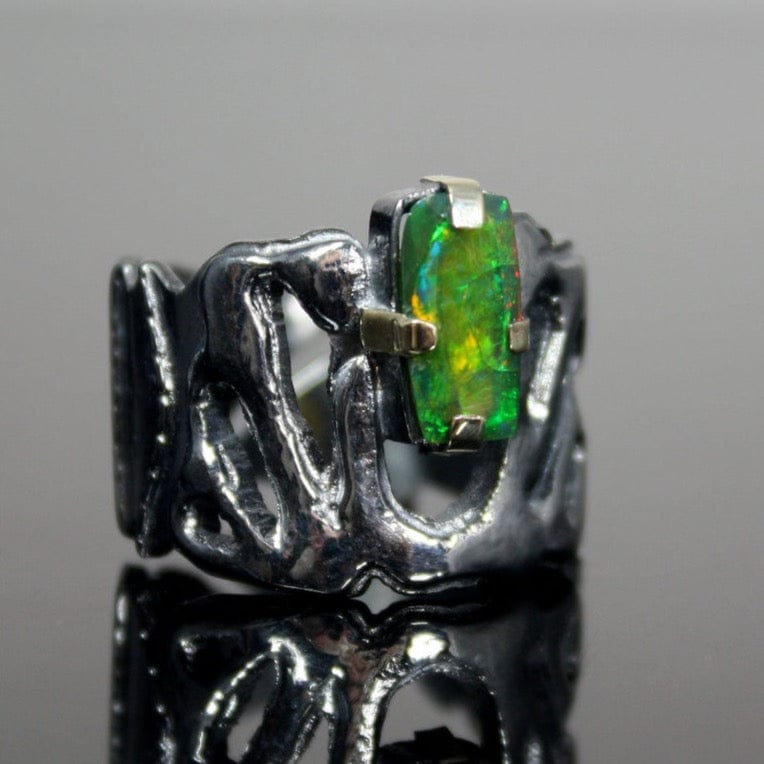 Green Ethiopian Opal Silver Ring MALINA SKULSKA