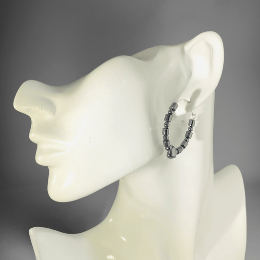 Hematite Beaded Hoop Earrings KAS WARWAS