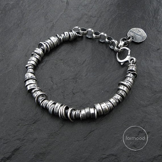Intriguing Modern Oxidised Sterling Silver Bracelet FORMOOD