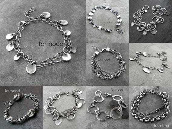 Modern Oxidized Silver Multi-strand Chain Bracelet FORMOOD
