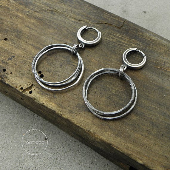 Oxidised Raw 925 Silver Hoop Earrings FORMOOD