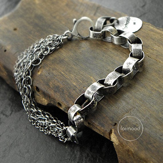 Oxidised Sterling Silver Chain Bracelet FORMOOD