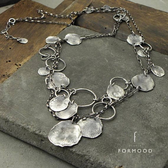 Raw Sterling Silver Coin Long Necklace FORMOOD