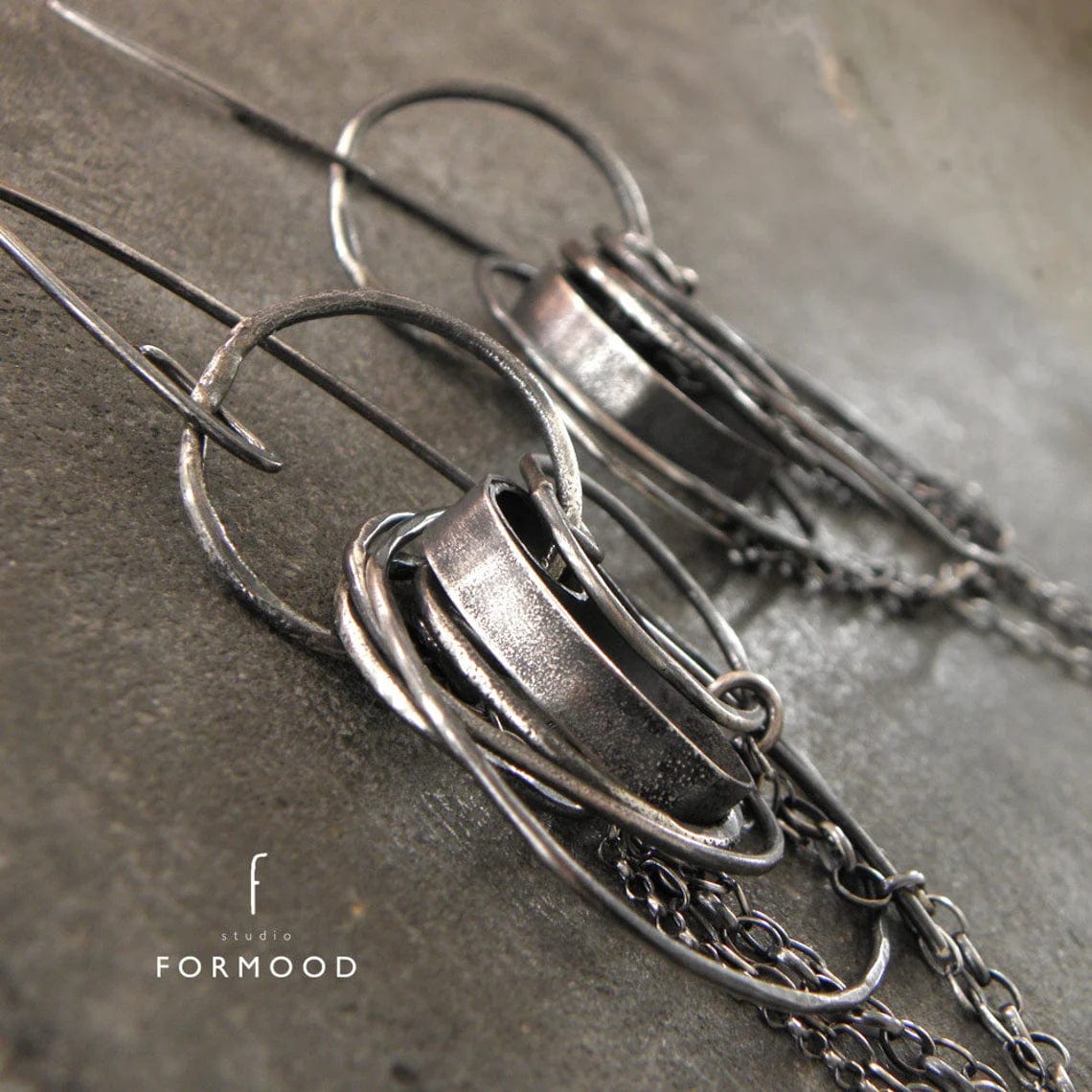 Statement Oxidised Silver Dangle Earrings FORMOOD