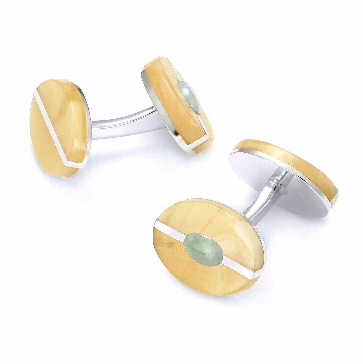 White Baltic Amber & Australian Opal Silver Cufflinks BEATA GREGORCZYK