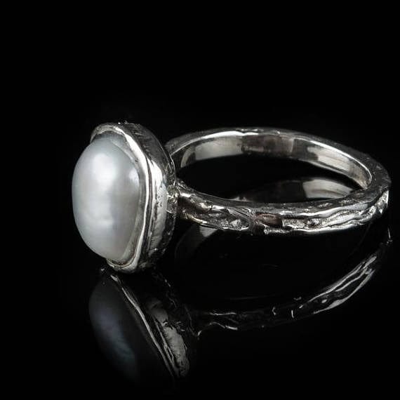 White Freshwater Pearl Silver Ring MICHAŁ SIERADZKI